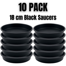 Plant Pot Saucers 10 Pack 18 cm Black – Heavy Duty Plastic Drip Trays Small Pots