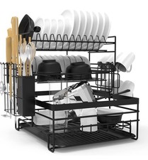 Dish Drainer Rack, 3 Tier Drain Board Rack with Drip Tray, Detachable Stainless