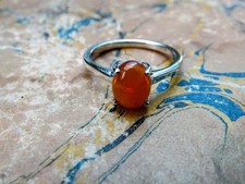 Ring  Size J Sterling Silver 925  & Jelly Opal Solitaire   (C5CV)