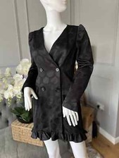 Zara Blazer Dress Size M Satin Spot Polka Dot Ruffle Detail 