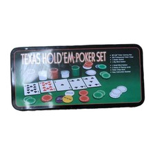 Texas Hold’em Poker Set – Metal Tin – Missing Cards & Mat