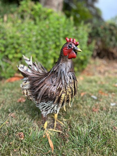 Decorative metal brown hen - brown,
