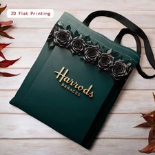 ORIGINAL HARRODS LONDON VINTAGE GREEN/BLACK LIGHTWEIGHT  STYLE TOTE BAG RRP £65