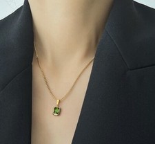 Vintage Classic Gold Stainless Choker Emerald Green Pendant Necklace Chain UK