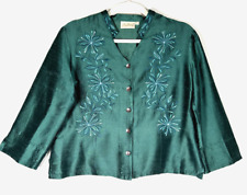 ADINI Jacket Medium Green & Teal Silk Embroidered Evening Button Through Style