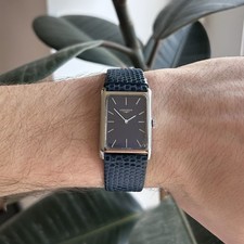 STUNNING Vintage Longines Manual Wind Tank Watch With Blue Dial and Original Box