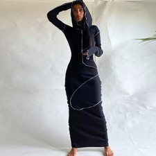 Trending Reverse Side Hooded Long Sleeve Moderate Dressing Abaya Long Maxi Dress