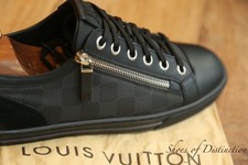 Louis Vuitton LV Damier Black Leather Canvas Suede Shoes Trainers Men UK 7 US 8
