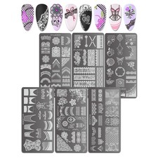 6 Pieces Rectangle Nail Stamping Templates Kit for DIY Nail Art Enthusiasts