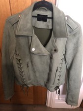 Ladies green suede biker