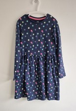 M&S Girls' Blue Long Sleeve Dress With Polka Dots Age 6-7