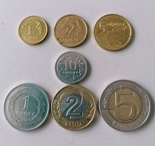 Poland-7 Coins :1,2,5,10 Groszy and 1,2,5 Zloty-Great Condition,Different Dates