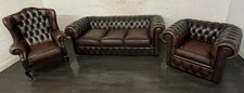 Chesterfield suite 3 seater sofa Queen Ann & club chairs in antique brown 
