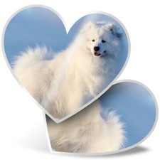 2 x Heart Stickers 10 cm - Samoyed Fluffy White Dog Puppy #12673