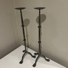 Pair of Vintage Wrought Iron Floor Candle Holders – Gothic Industrial Style