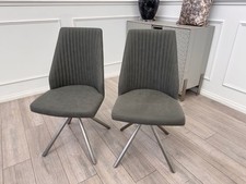 Furniture Village Grigio Pair of Grey Suede Swivel Dining Chairs