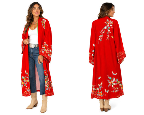 Kimono silk floral red inch - 51,