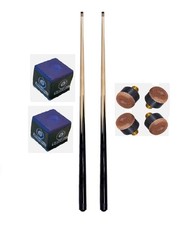 2 x 36" (3ft) SMALL KIDS POOL SNOOKER TABLE CUES with 4 x TIPS & 2 PURPLE CHALKS
