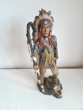Vintage Native American Indian Chief with Wolf Resin Statue 47cm Damaged See Pic