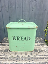 LARGE ANTIQUE 1920S SAGE GREEN ENAMEL BREAD BIN STORAGE CONTAINER VINTAGE BAKERY
