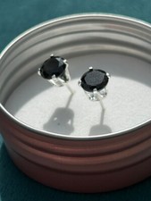 Certified 6mm black diamond gemstone in sterling silver earrings