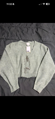 Green knit tie front - green,