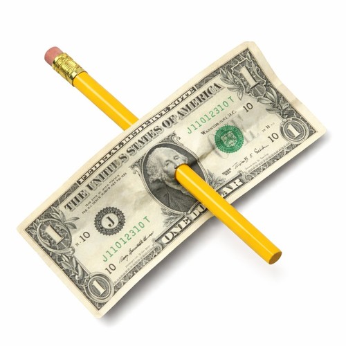 Pencil through dollar bill - through,