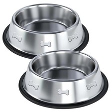 2x Stainless Steel Dog Water Food Bowls Non Slip Dishwasher Safe Pets Feeding