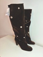 Zara Velvet Stud Slouchy Boots UK5 EUR38 US7.5 Ref 1011/510/700