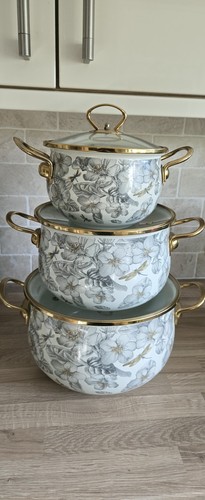 3pc floral enamel saucepan set - 3pc,