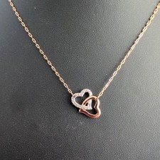 SWAROVSKI Gold Plated Clear Crystal & Plain Double Heart Pendant Drop NECKLACE