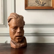 Impressive Artist's Hand-Carved Wood Sculpture of Man's Head - Oversized 16.5"