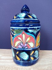 Mexican Talavera Storage Jar Colourful Vintage Hand-Painted Rustic Folk Art