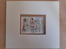 LOUIS WAIN ANTIQUE MINIATURE PRINT DATED 1900 HAND COLOUR DOUBLE MOUNT 6.75"X6"