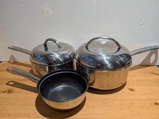 3-Piece Saucepan Set – 15cm, 19cm, 21cm – 2 With Lids – Stainless Steel - Used