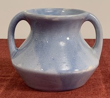 Devonmoor Pottery Twin Handled Short Blue Vase 10cm Tall