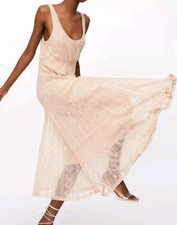 ZARA NUDE ROSE LONG EMBROIDERED DRESS S