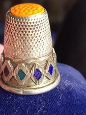 Vintage /Antique  Enamelled  Silver Thimble Not Hallmarked