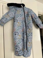 Baby Warm Snowsuit Blue Dinosaurs Hooded 6-9 Months Nutmeg