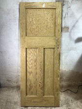 29 1/2"X 76 1/2" 1930s Internal Stripped Pitch Pine Three Panel Door 1over2