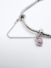 Love Heart Safety Chain Charm Spacer Heart Genuine 925 Sterling Silver 💖