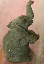 Little Resin Elephant Ornament Figure 9cm Tall Sitting Down Front Feet Trunk Up
