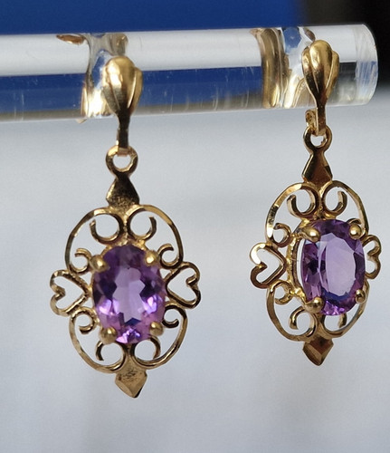 9ct gold amethyst drop - gold,