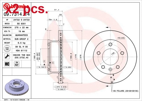 Pcs front brake disc rotos - x2,