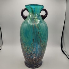Dale Tiffany Favrile Art Glass Milano Amphora Vase, Teal-Blue, Copper Aventurine