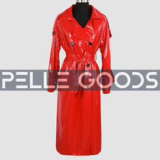 Women’s Red PVC Vinyl Trench Coat – Double Breasted Belted Long Jacket