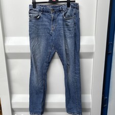 Men’s Blue Jeans Straight Leg 34 inch Waist Regular Zip Pants #118