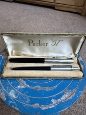 Vintage Parker 51 Black Fountain Pen/Ballpoint Pen Set In Original Case