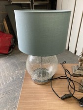 Next 655491 Round Glass Table Lamp Light with Light Blue Drum Shade