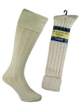 Mens Scottish Highland Wear 50% Wool Blend Long Hose Kilt Socks Cream UK 6-11